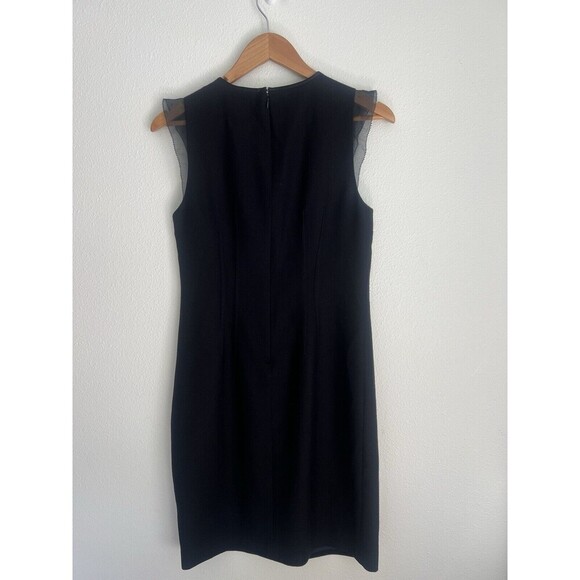 Elie Tahari Sheath Sleek Dress Wool Blend Sheer Ruffle Cap Sleeves Corpcore SZ 4 - Picture 6 of 10